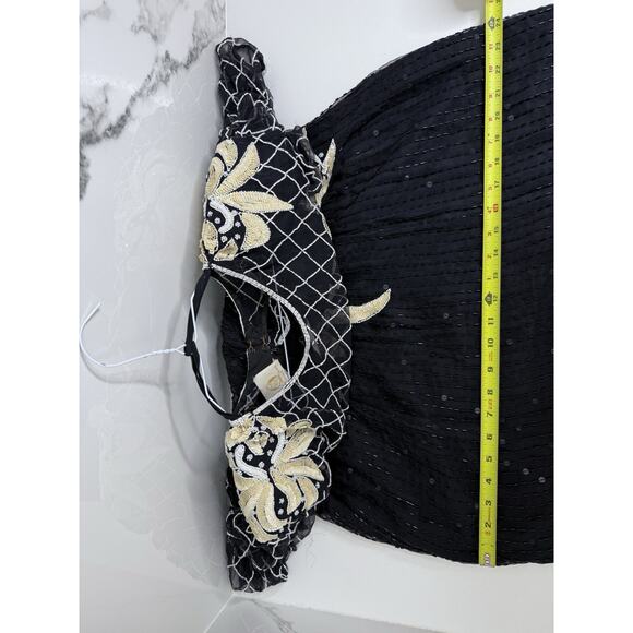 Beaded Silk Laurence Kazar Evening Gown Large VTG Dress Black White Regal Art - Picture 15 of 16